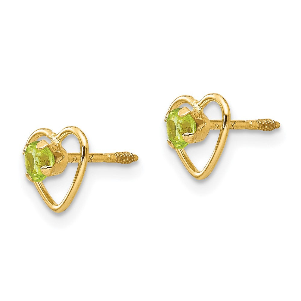14K Yellow Gold Madi K 3mm Genuine Peridot Birthstone Heart Earrings