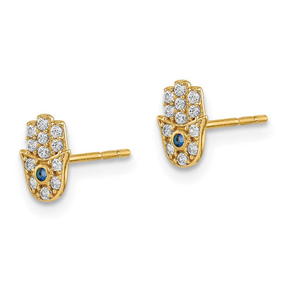 14K Yellow Gold Madi K Cz Hamsa Post Earrings