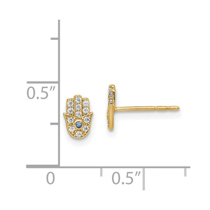 14K Yellow Gold Madi K Cz Hamsa Post Earrings