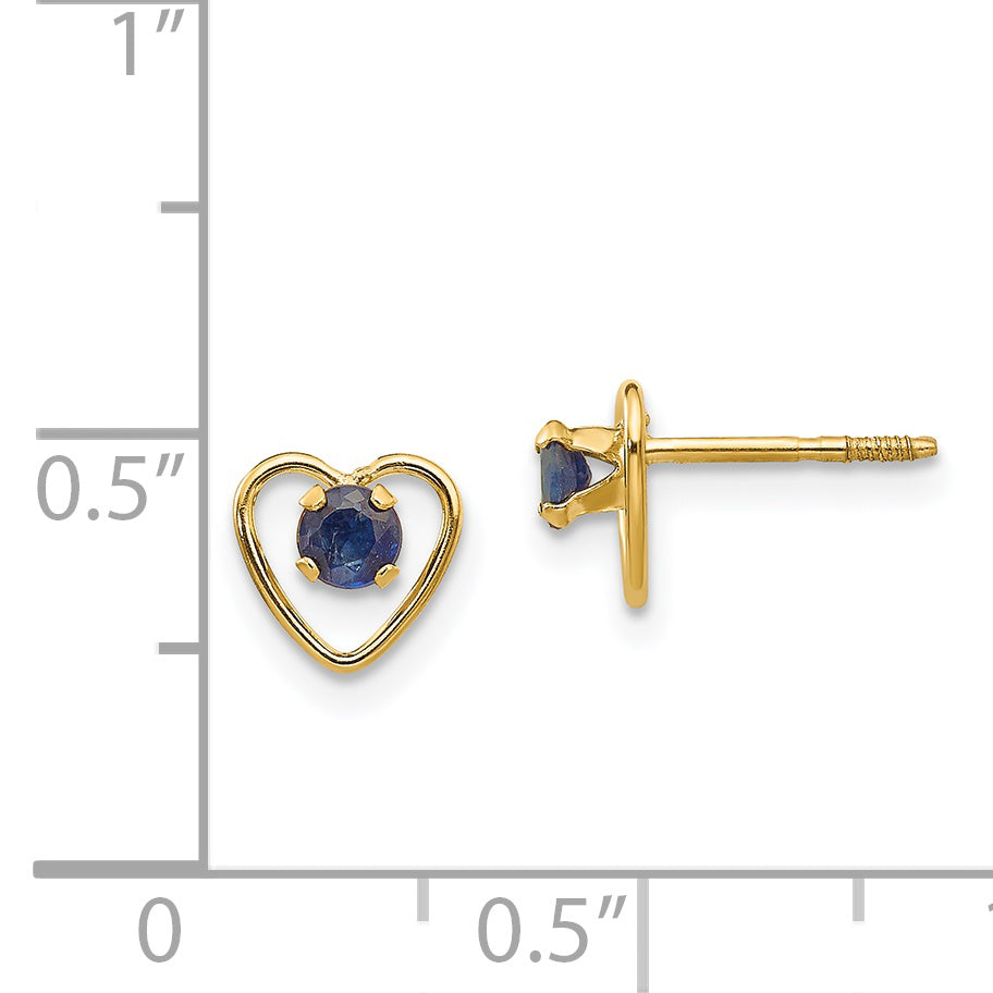 14K Yellow Gold Madi K 3mm Created Sapphire Birthstone Heart Earrings
