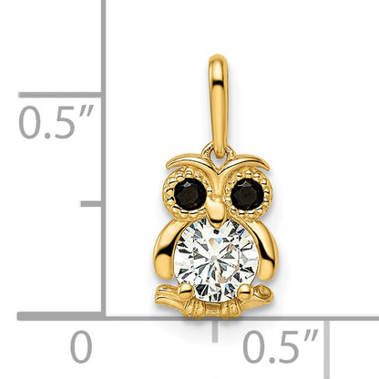 14k Yellow Gold 14k Madi K Black & White CZ Owl Pendant