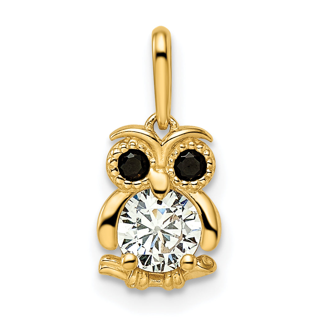 14k Yellow Gold 14k Madi K Black & White CZ Owl Pendant
