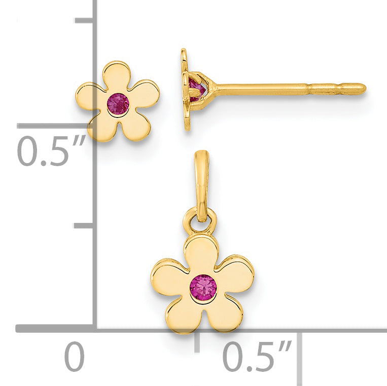 14k Yellow Gold 14K Madi K Polished CZ Flower Post Earrings and Flower Pendant Set