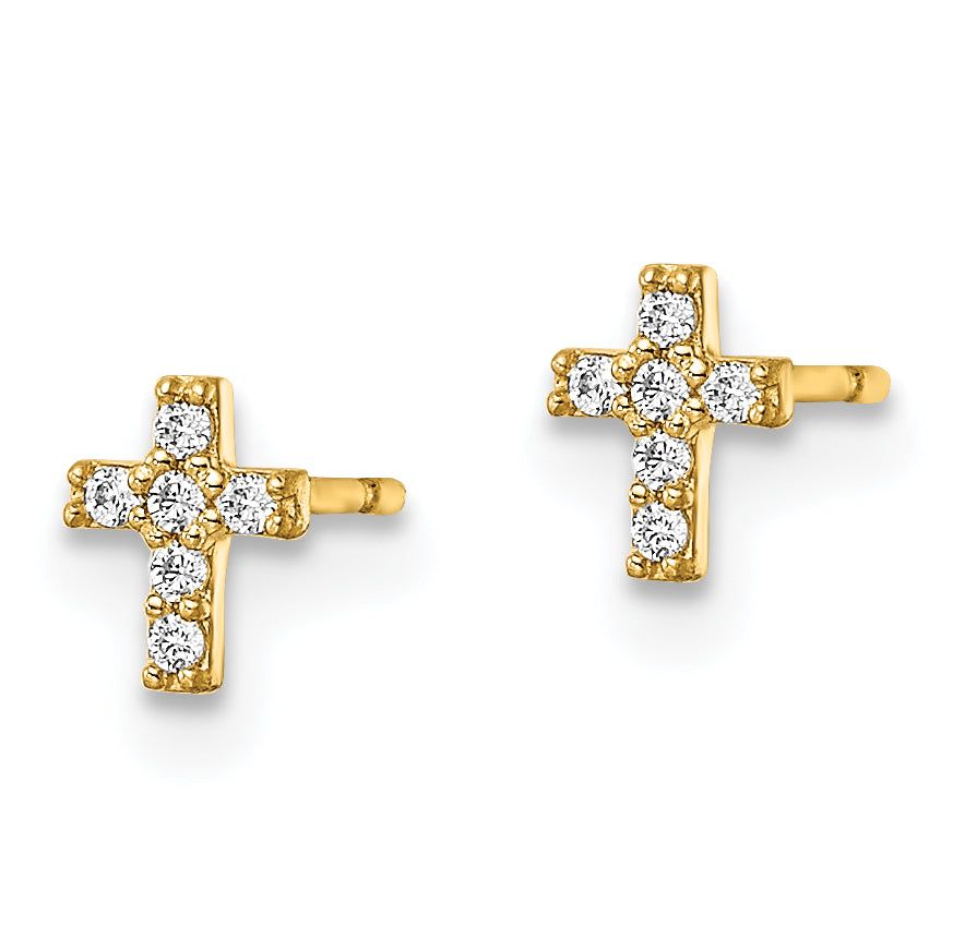 14K Yellow Gold Madi K Cz Cross Post Earrings