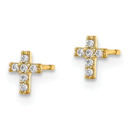 14K Yellow Gold Madi K Cz Cross Post Earrings