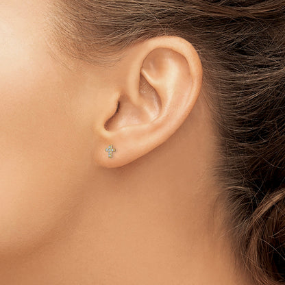 14K Yellow Gold Madi K Cz Cross Post Earrings