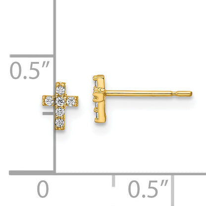 14K Yellow Gold Madi K Cz Cross Post Earrings