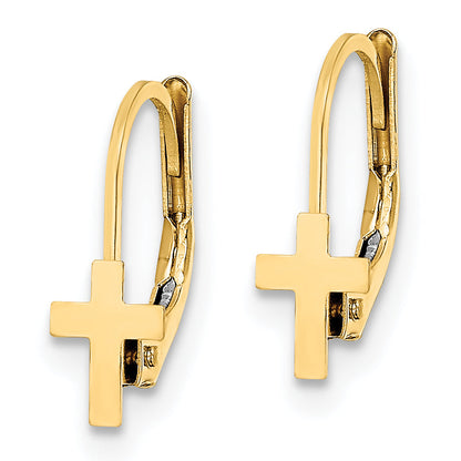 14K Yellow Gold Madi K Polished Cross Leverback Earrings