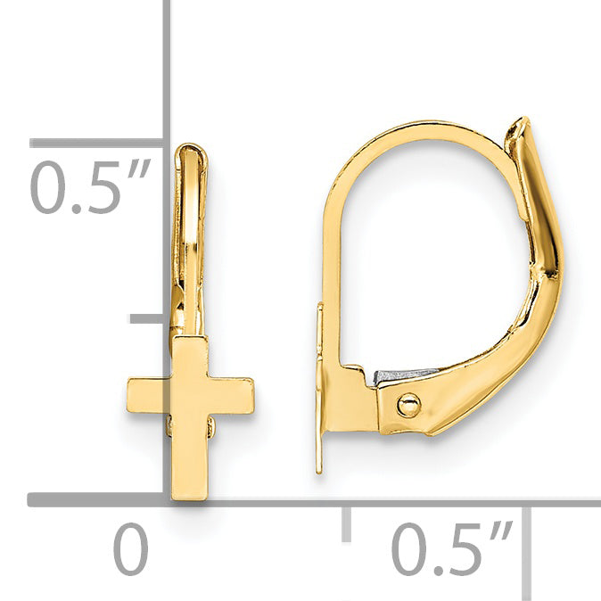 14K Yellow Gold Madi K Polished Cross Leverback Earrings