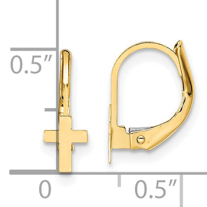 14K Yellow Gold Madi K Polished Cross Leverback Earrings