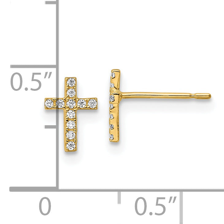 14K Yellow Gold Madi K Cz Cross Post Earrings