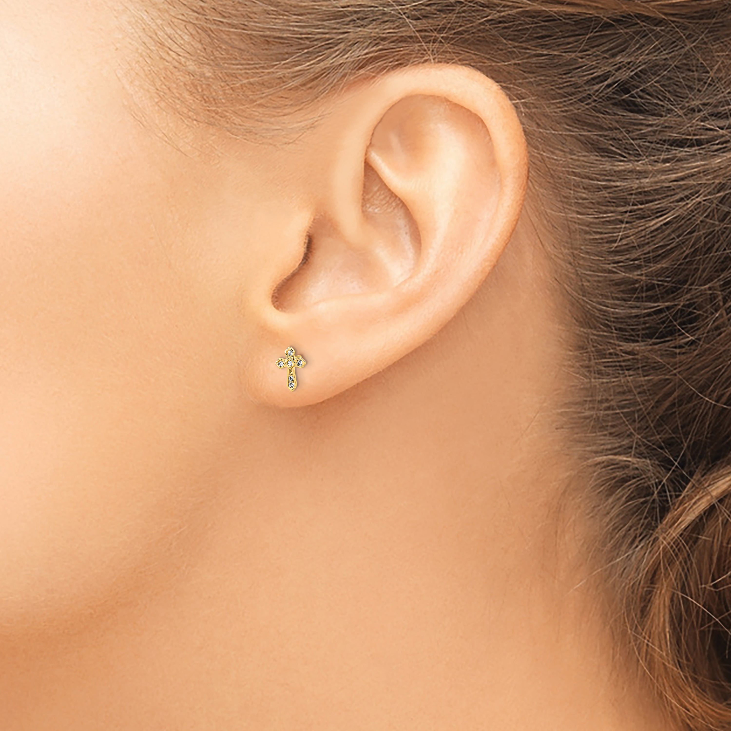 14K Yellow Gold Madi K Polished Cross Cz Post Earrings