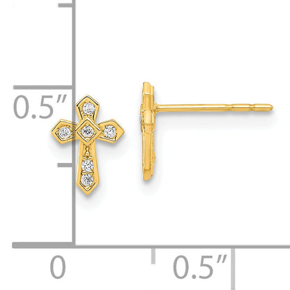 14K Yellow Gold Madi K Polished Cross Cz Post Earrings