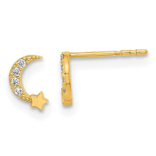 14K Yellow Gold Madi K Polished Moon And Star Cz Post Earrings