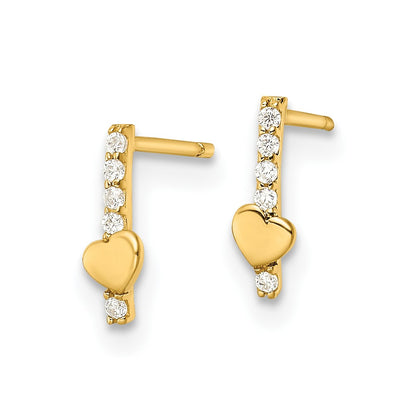 14K Yellow Gold Madi K Polished Line Of Cz'S And Heart Post Earrings