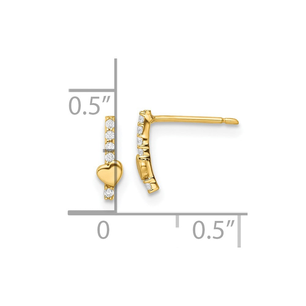 14K Yellow Gold Madi K Polished Line Of Cz'S And Heart Post Earrings