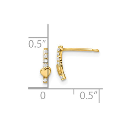 14K Yellow Gold Madi K Polished Line Of Cz'S And Heart Post Earrings