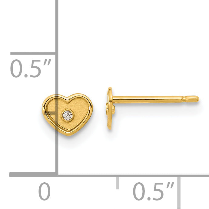 14K Yellow Gold Madi K Polished & Brushed Cz Heart Post Earrings