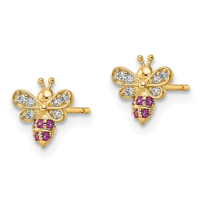 14K Yellow Gold Madi K Clear & Red Cz Bee Post Earrings