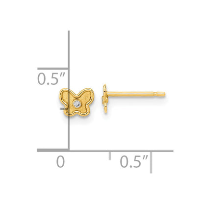 14K Yellow Gold Madi K Polished And Satin Cz Butterfly Post Earrings