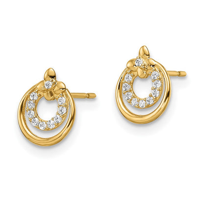 14K Yellow Gold Madi K Cz Butterfly Circle Post Earrings