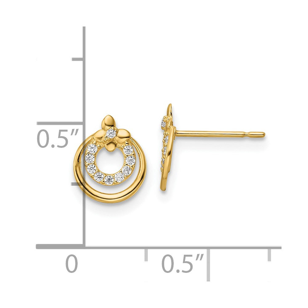14K Yellow Gold Madi K Cz Butterfly Circle Post Earrings