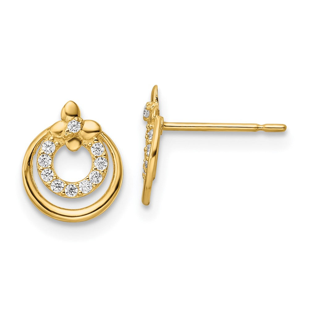 14K Yellow Gold Madi K Cz Butterfly Circle Post Earrings