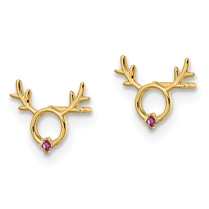 14K Yellow Gold Madi K Red Cz Reindeer Post Earrings