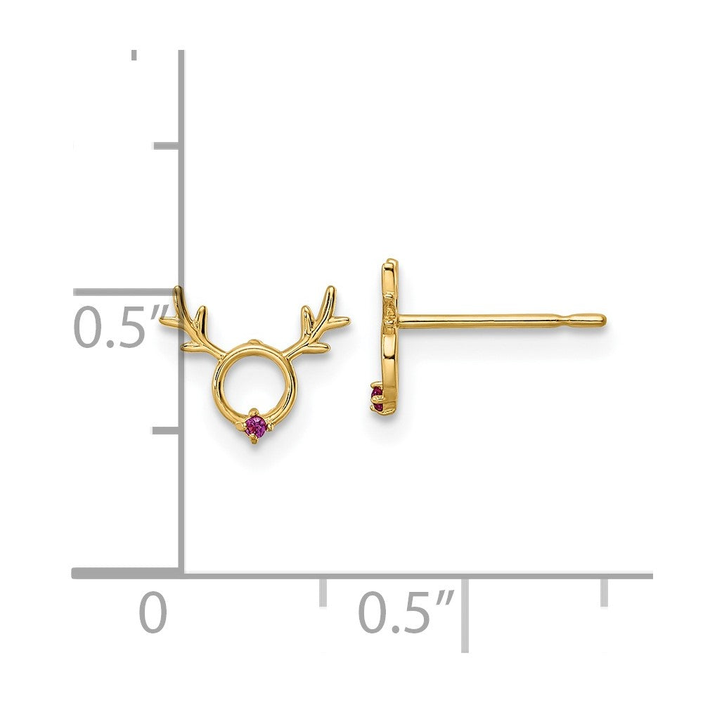 14K Yellow Gold Madi K Red Cz Reindeer Post Earrings
