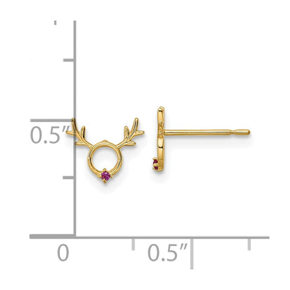 14K Yellow Gold Madi K Red Cz Reindeer Post Earrings