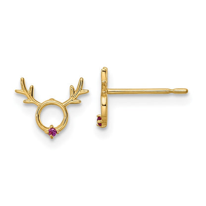14K Yellow Gold Madi K Red Cz Reindeer Post Earrings