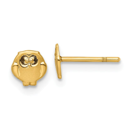 14K Yellow Gold Madi K Polished & Satin Owl Post Earrings