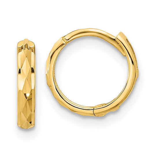14K Yellow Gold Madi K Hinged Diamond Cut Hoop Earrings
