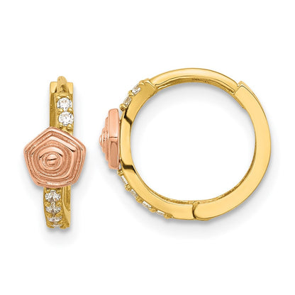14K Madi K Polished Two-Tone CZ Hinged Huggie Hoop Earrings