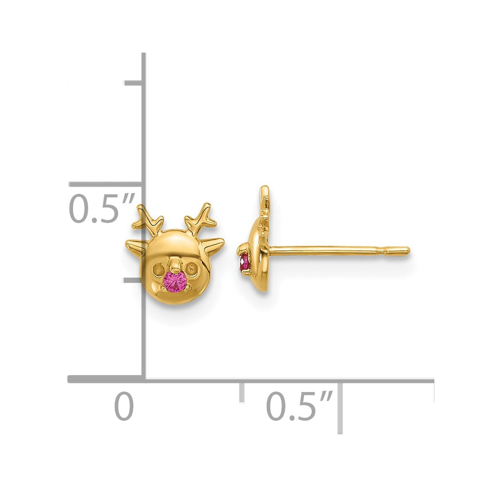 14K Yellow Gold Madi K Polished CZ Reindeer Post Earrings