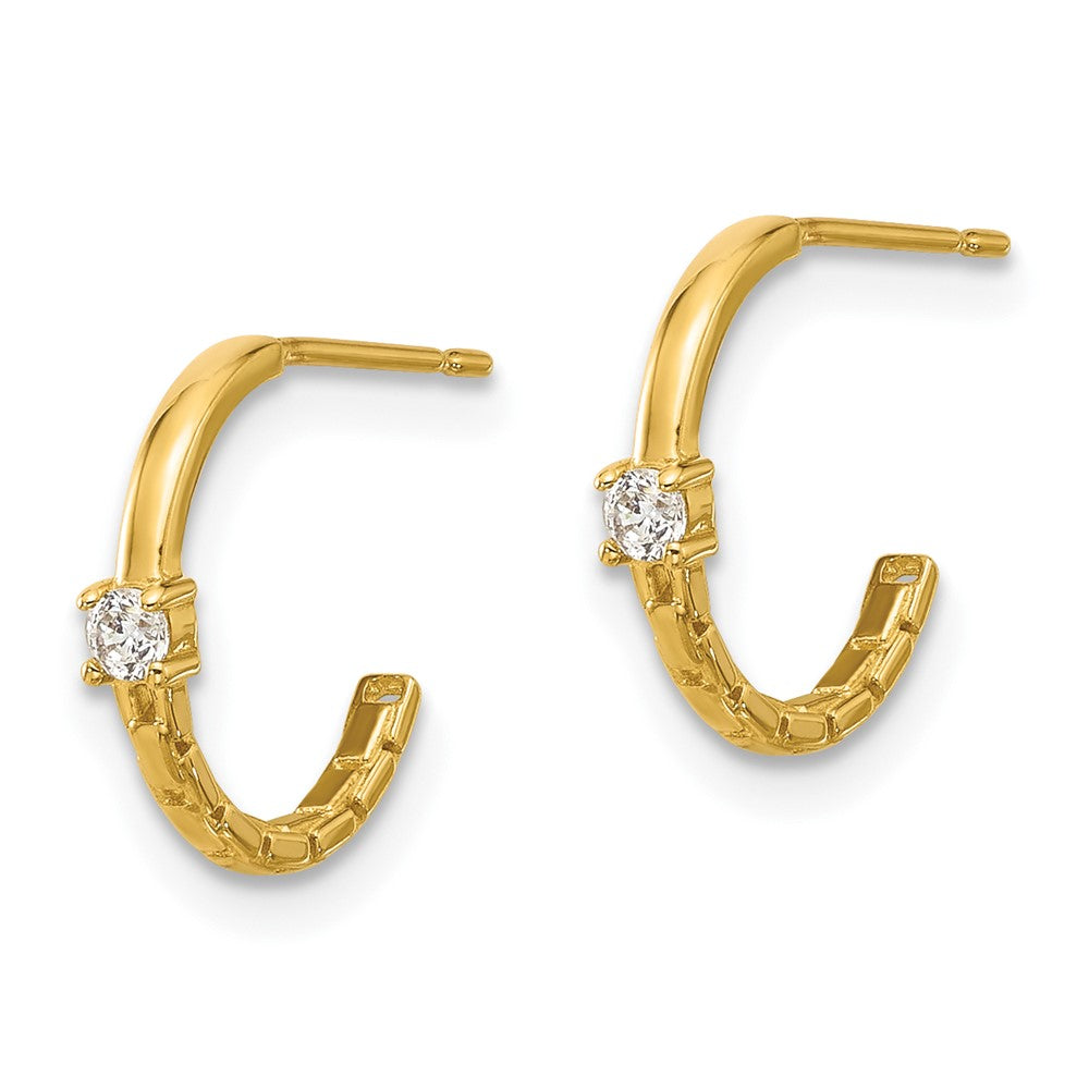 14K Yellow Gold Madi K Polished CZ Link Post Hoop Earrings