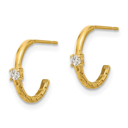 14K Yellow Gold Madi K Polished CZ Link Post Hoop Earrings