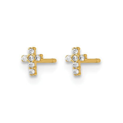 14K Yellow Gold Madi K Polished CZ Cross Post Earrings