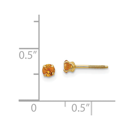 14K Yellow Gold Madi K 3mm Citrine Birthstone Earrings