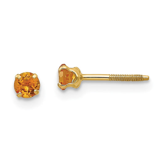14K Yellow Gold Madi K 3mm Citrine Birthstone Earrings