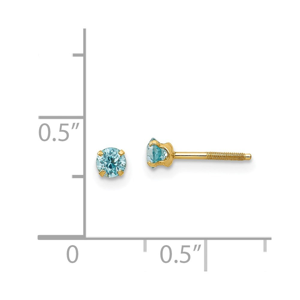 14K Yellow Gold Madi K 3mm Blue Zircon Earrings