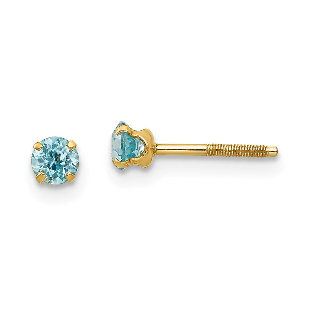 14K Yellow Gold Madi K 3mm Blue Zircon Earrings
