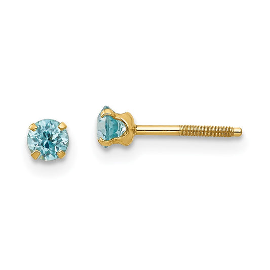 14K Yellow Gold Madi K 3mm Blue Zircon Earrings