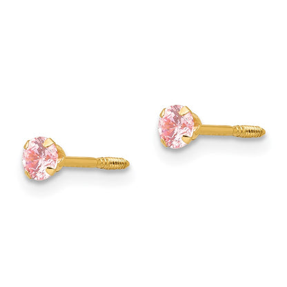 14K Yellow Gold Madi K 3mm Pink Cz Earrings