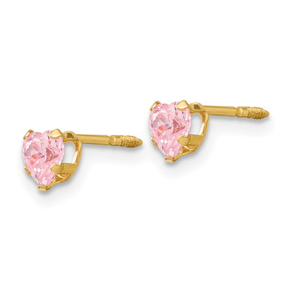 14K Yellow Gold Madi K 4mm Pink Cz Heart Earrings