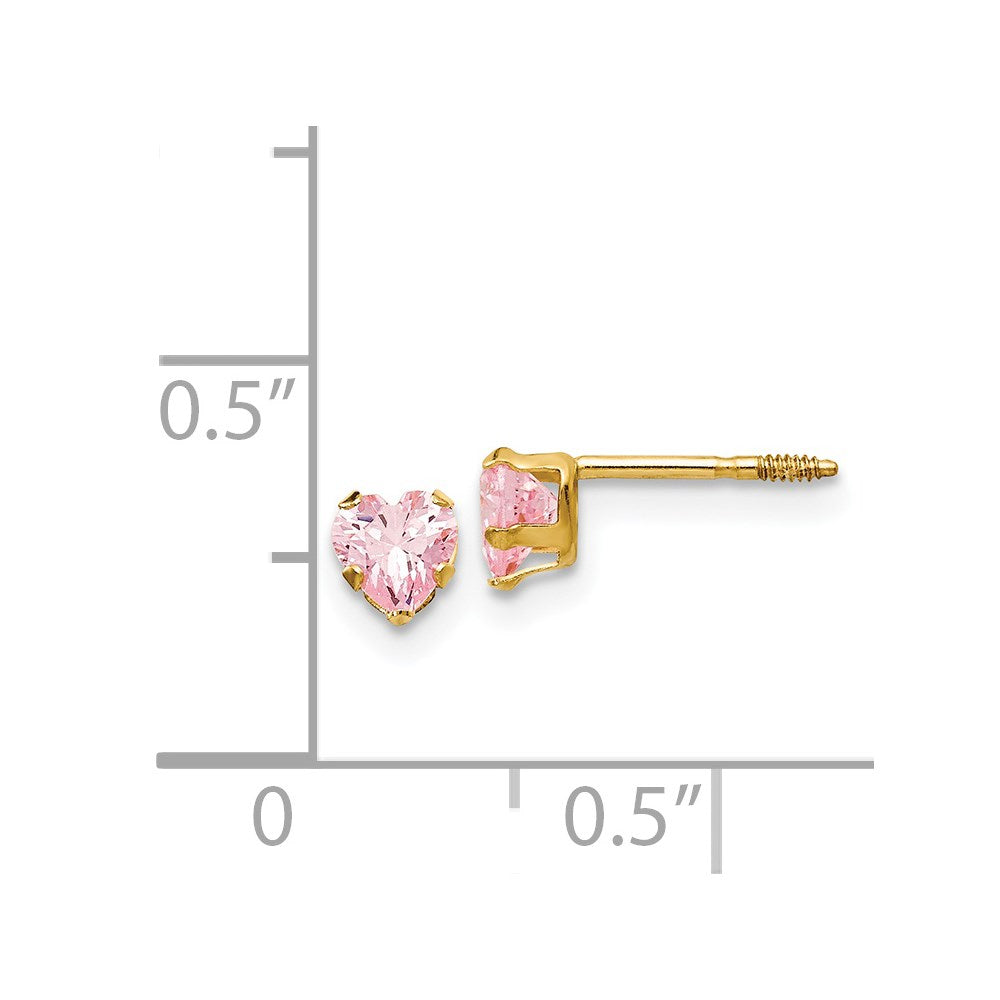 14K Yellow Gold Madi K 4mm Pink Cz Heart Earrings
