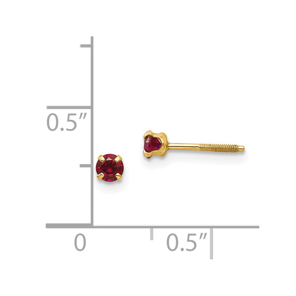 14K Yellow Gold Madi K 3mm Imitation Garnet Birthstone Earrings (Jan)