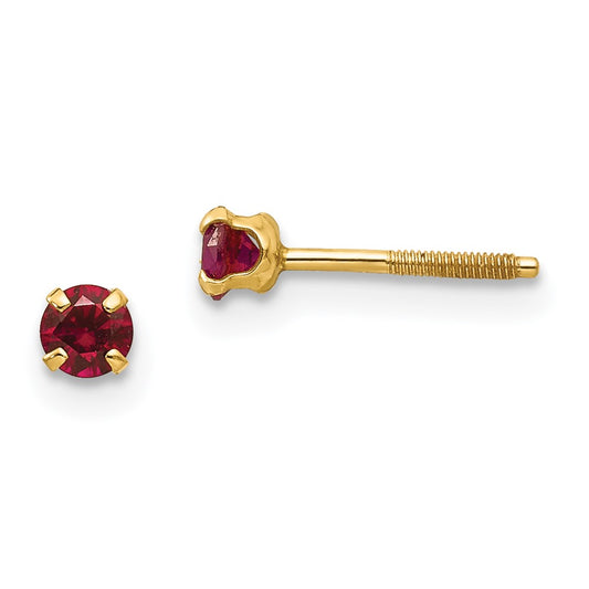 14K Yellow Gold Madi K 3mm Imitation Garnet Birthstone Earrings (Jan)