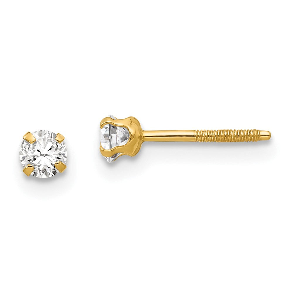 14K Yellow Gold Madi K 3mm Imitation April Birthstone Earrings