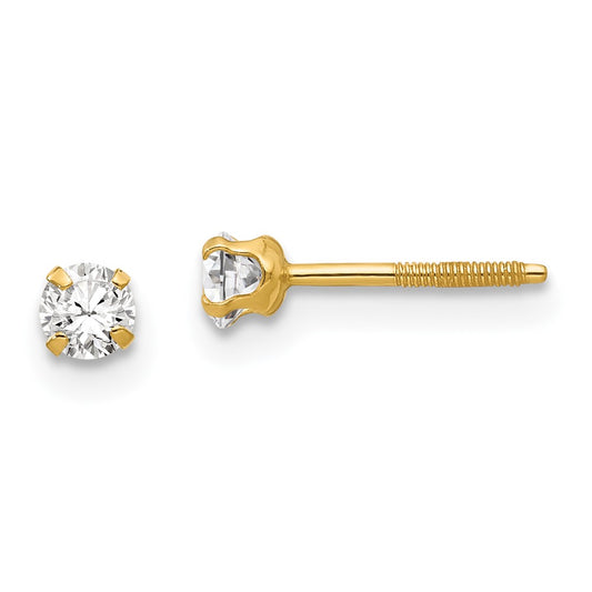 14K Yellow Gold Madi K 3mm Imitation April Birthstone Earrings